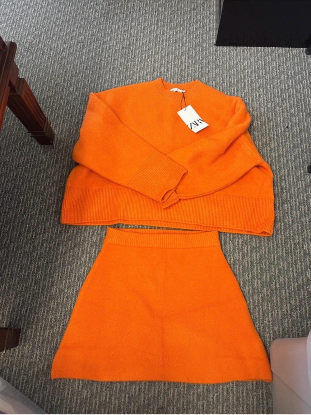 Zara Orange Knit Sweater and Skirt Set